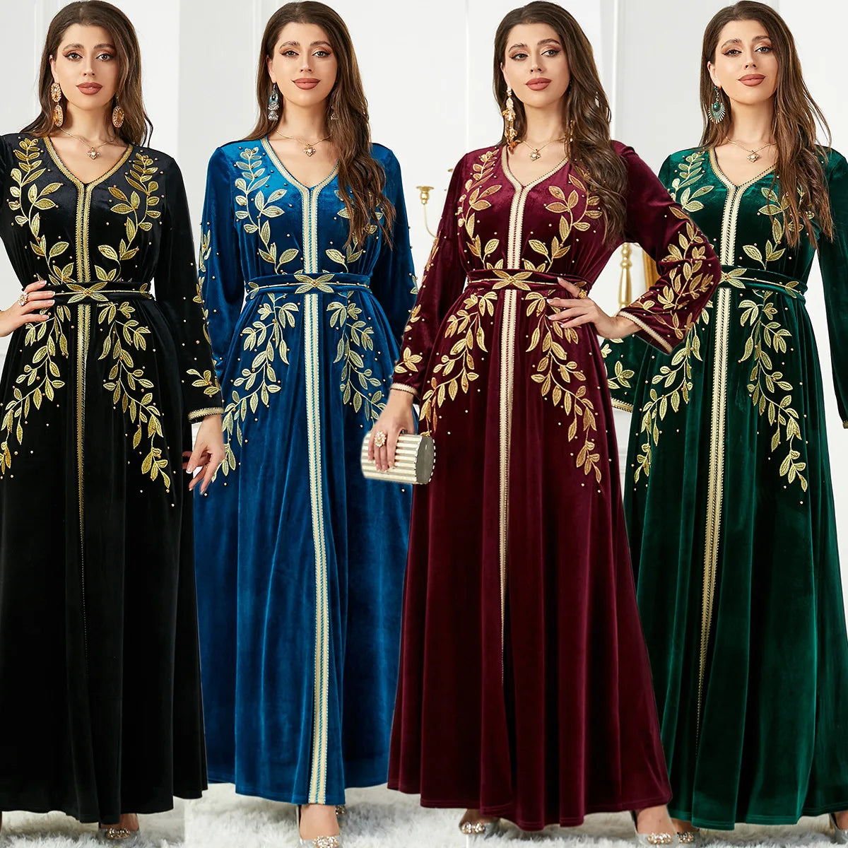 Abaya Femme Élégante Dentelle Brodée – Kaftan Marocain Soirée