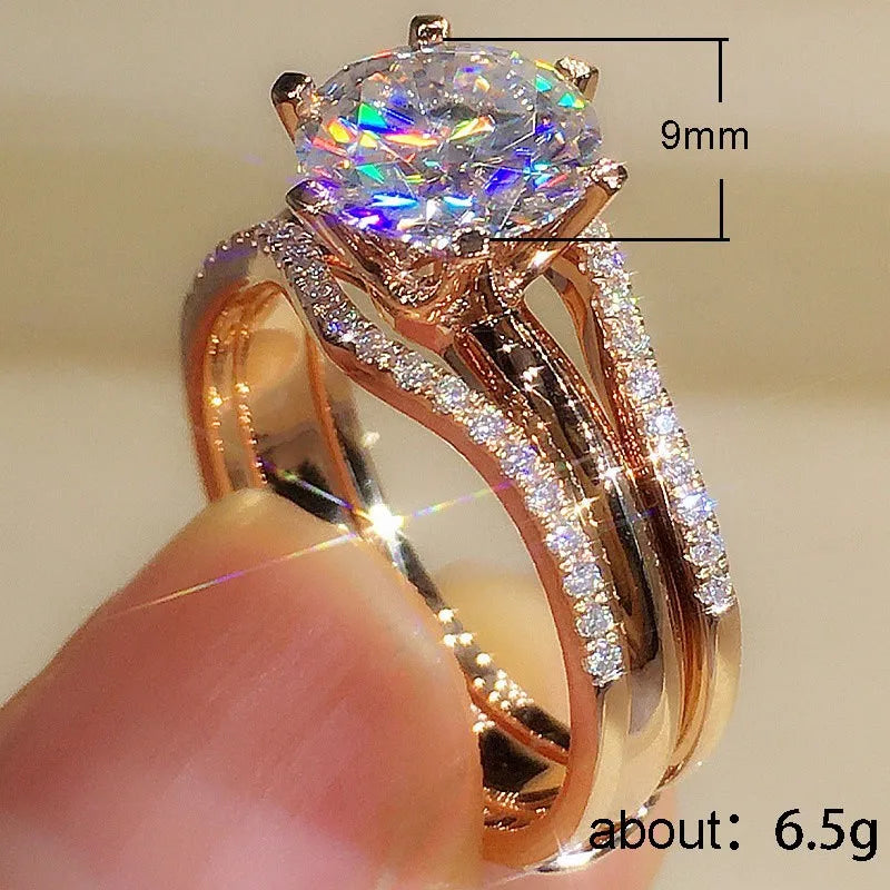 Bague solitaire 6 griffes zirconium – Or rose