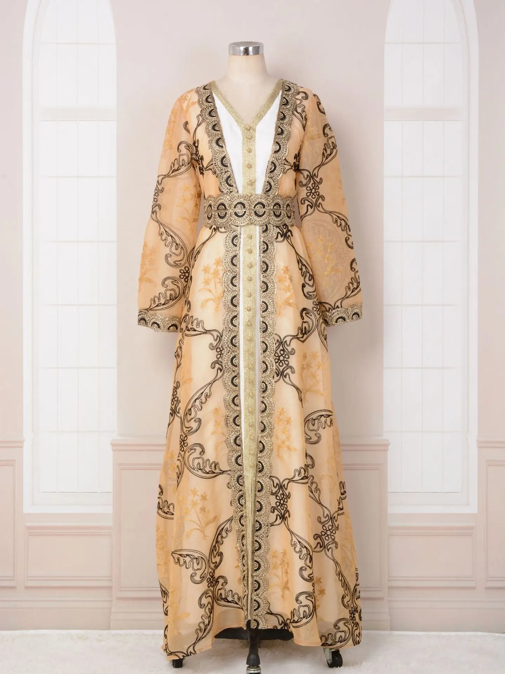 Abaya Femme Élégante Dentelle Brodée – Kaftan Marocain Soirée