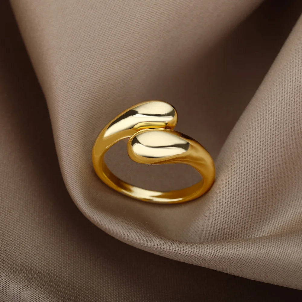 Bague ouverte réglable acier inoxydable – Plaquée or 18k