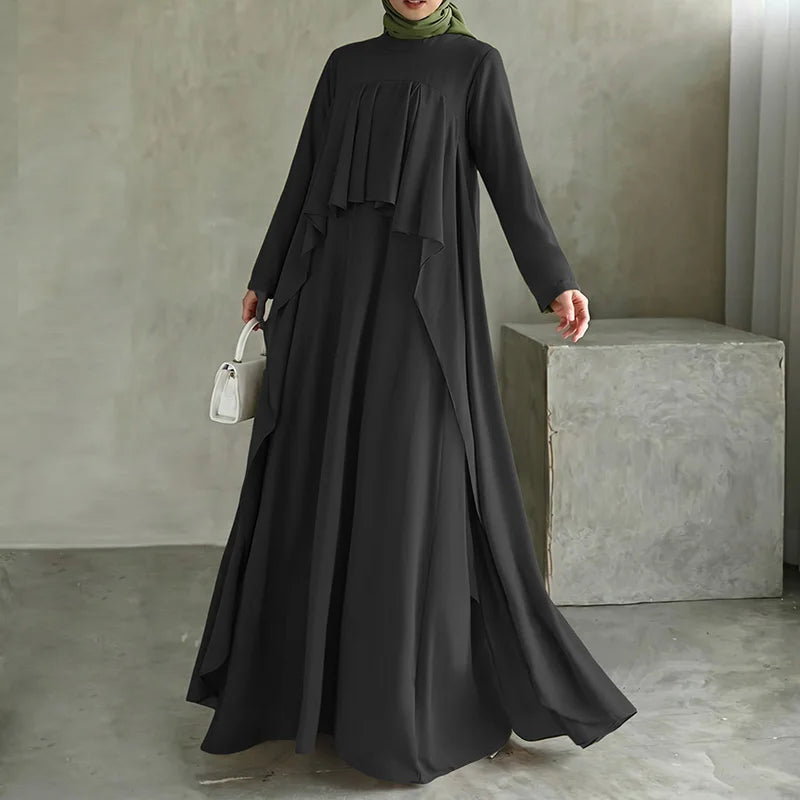 Abaya Femme Élégante Manches Longues – Robe Kaftan à Volants