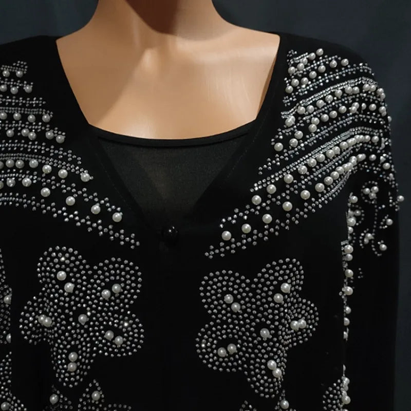 Ensemble 2 Pièces Abaya Femme Perlée Manches Chauve-Souris