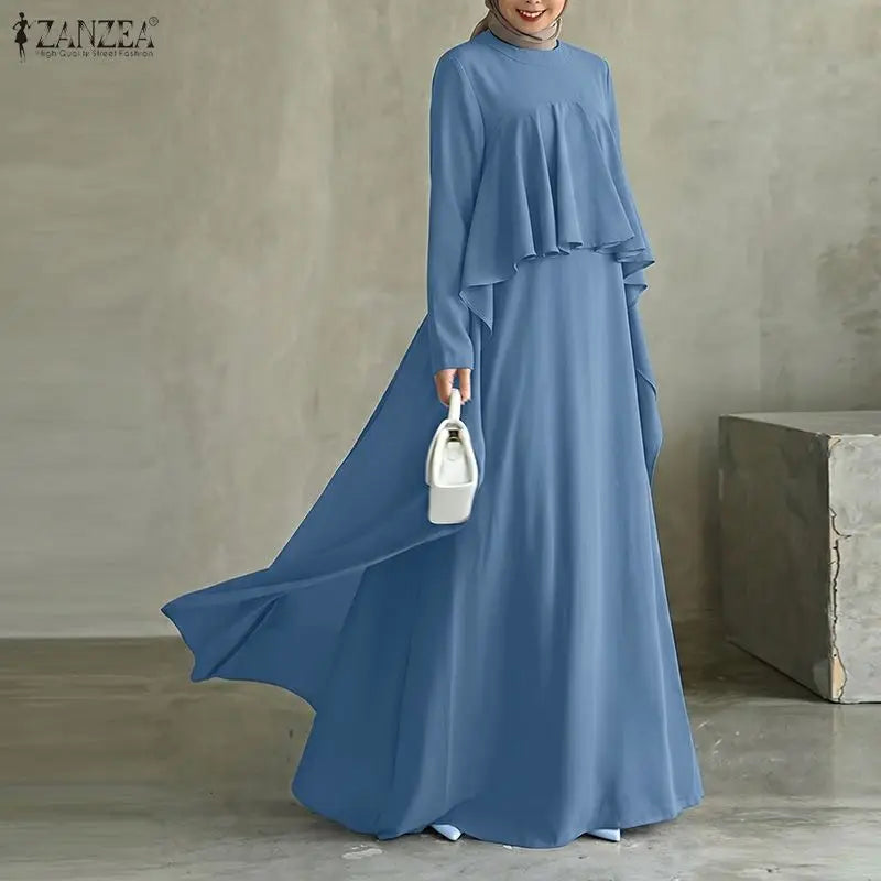 Abaya Femme Élégante Manches Longues – Robe Kaftan à Volants