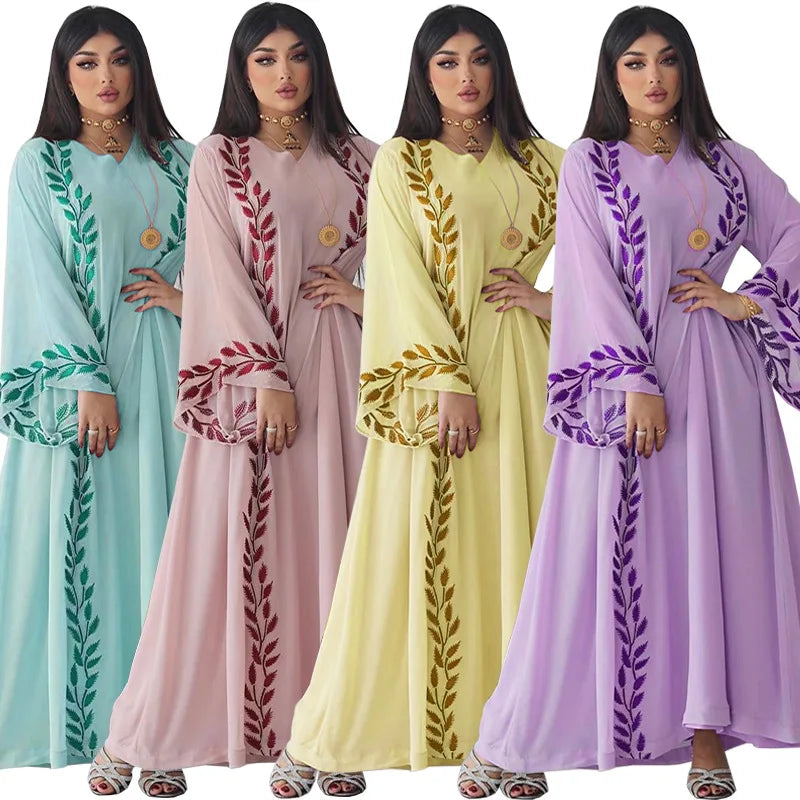 Abaya Femme Élégante Dentelle Brodée – Kaftan Marocain Soirée
