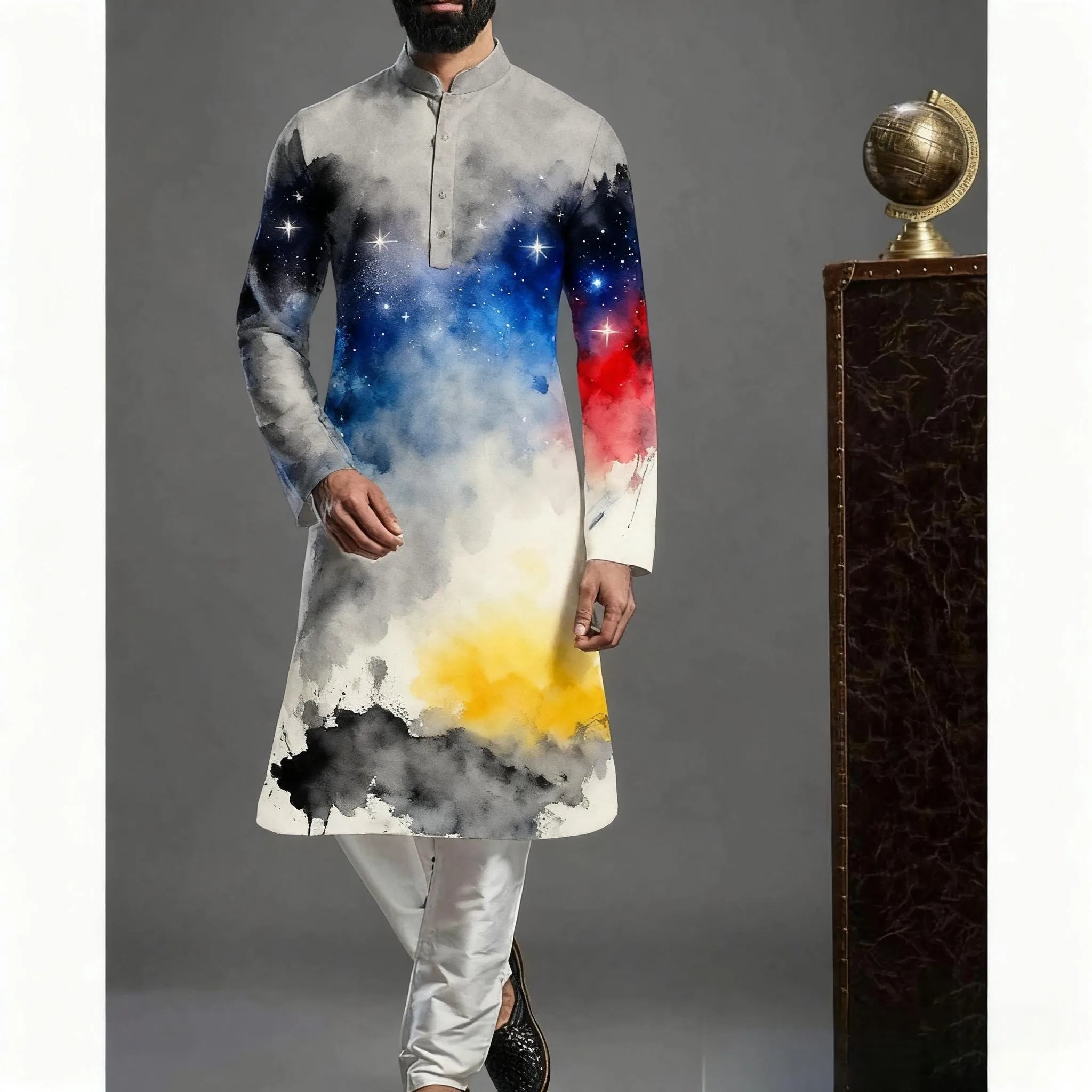 Jubba Thobe Homme Imprimé – Robe Longue Islamique Style Kimono