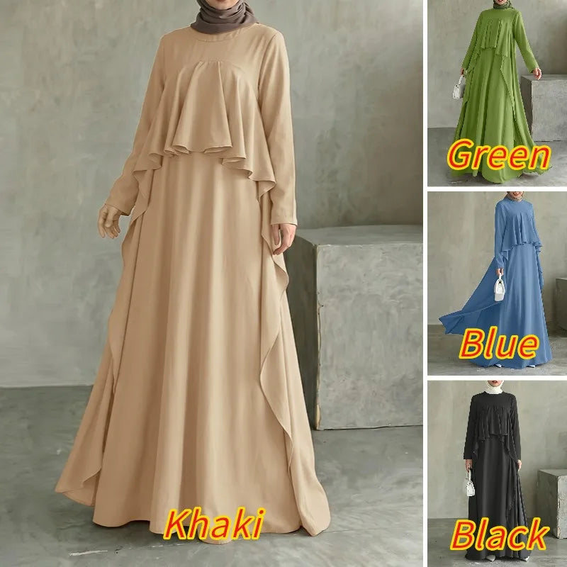 Abaya Femme Élégante Manches Longues – Robe Kaftan à Volants