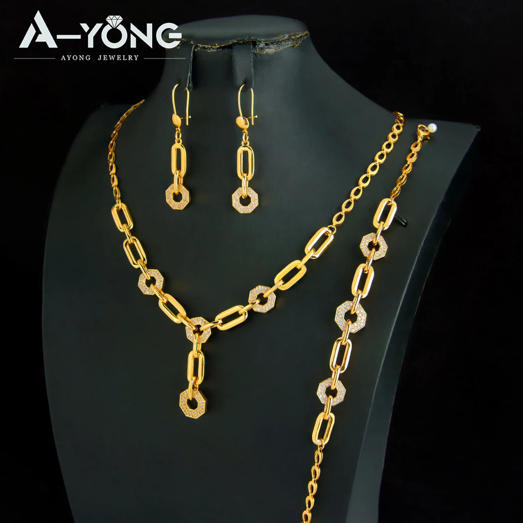 Parure complète zirconium plaquée or 21k – Style Dubai