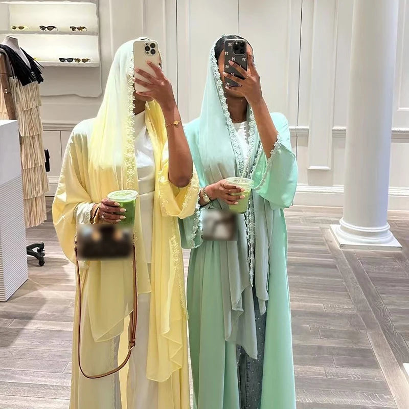 Ensemble abaya & hijab dentelle – Tenue Aïd
