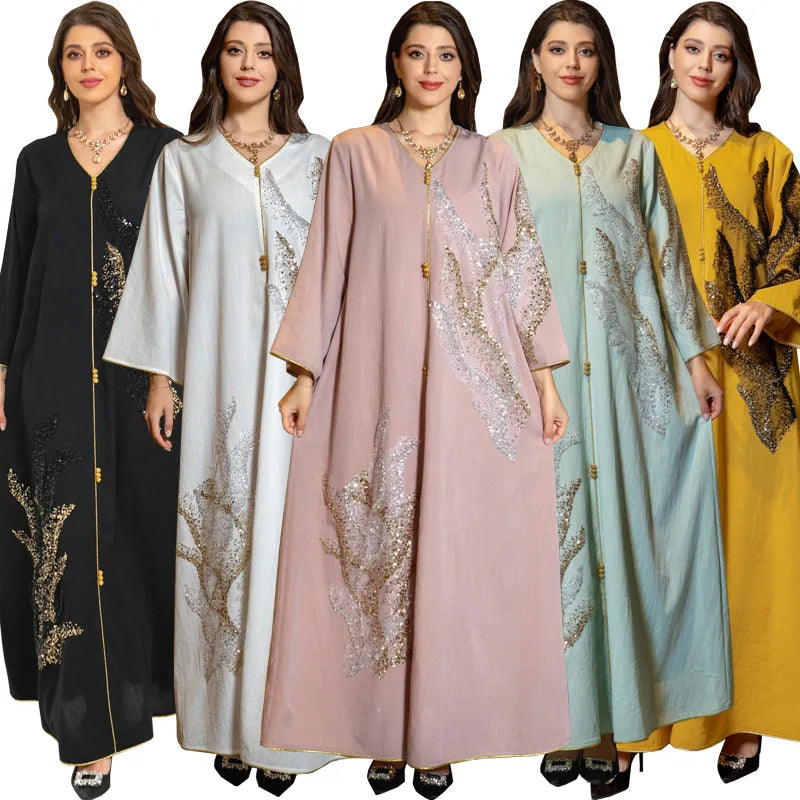 Abaya Femme Élégante Dentelle Brodée – Kaftan Marocain Soirée