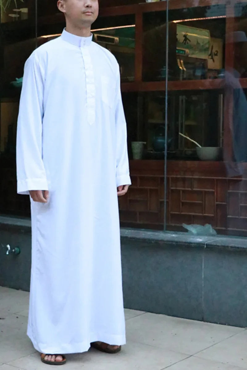 Qamis Homme Uni – Kaftan Jubba Islamique avec Bonnet