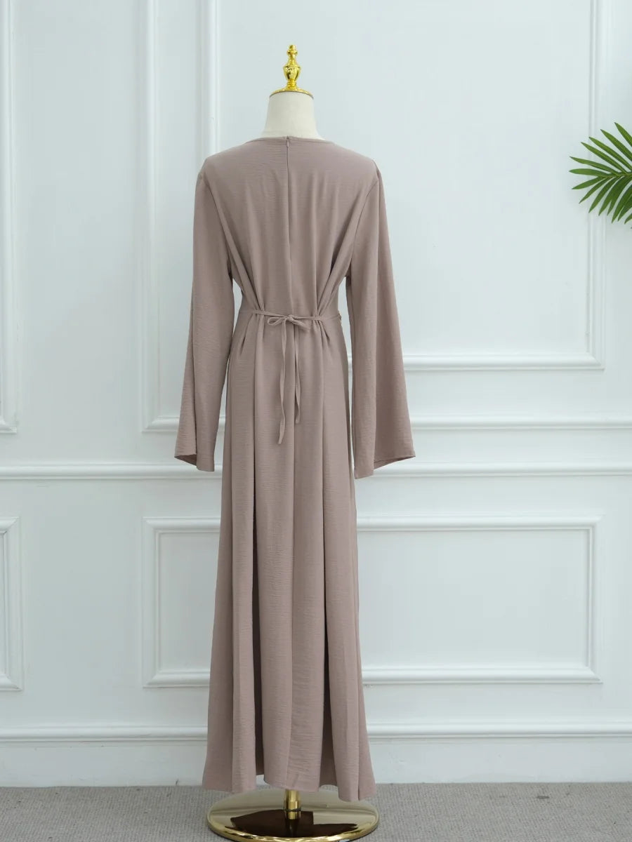 Abaya Femme Unie à Cordon – Robe Longue Modest Ramadan