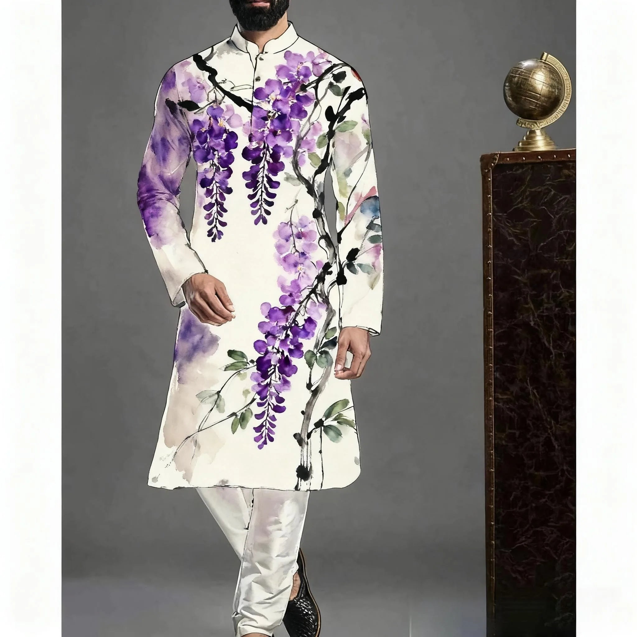 Jubba Thobe Homme Imprimé – Robe Longue Islamique Style Kimono