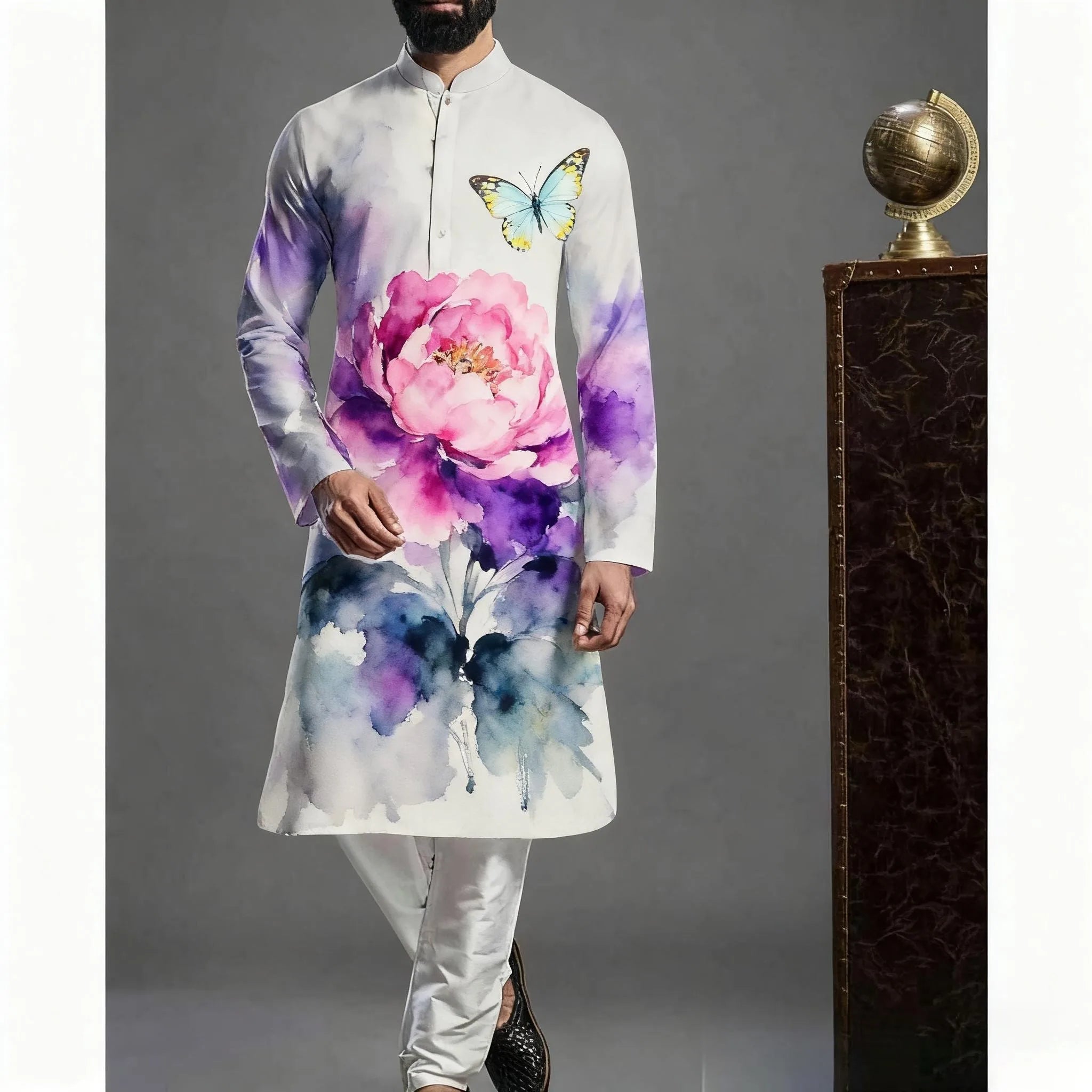 Jubba Thobe Homme Imprimé – Robe Longue Islamique Style Kimono