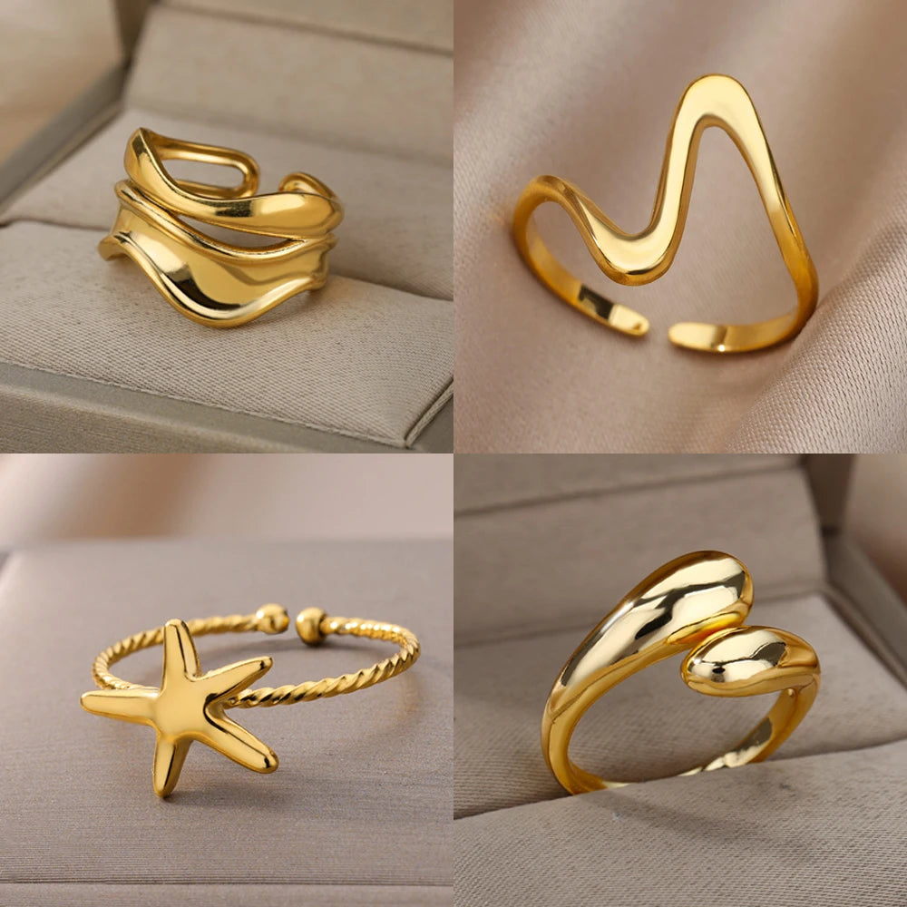 Bague ouverte réglable acier inoxydable – Plaquée or 18k