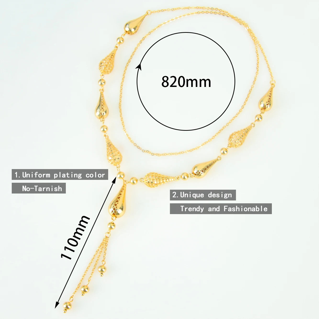 Long collier à breloques plaqué or 21k – Style Dubai