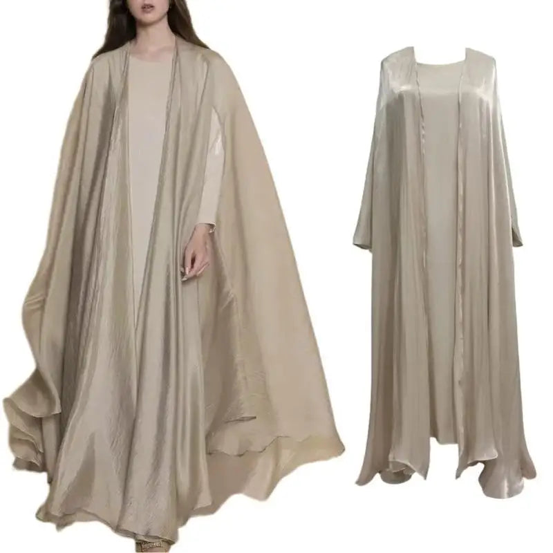 Robe de Soirée Islamique Femme – Longue Métallique avec Cardigan