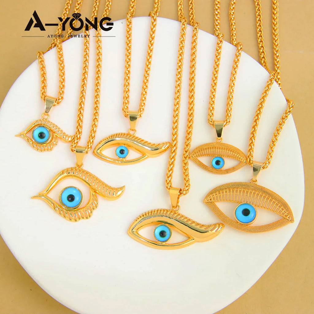 Collier pendentif œil turc porte-bonheur – Plaqué or 21k