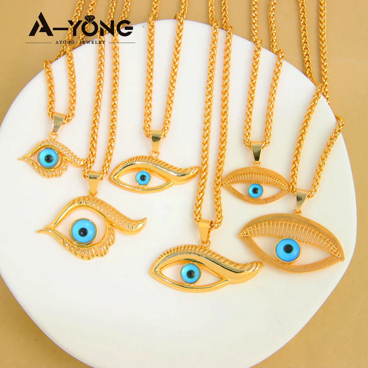 Collier pendentif œil turc porte-bonheur – Plaqué or 21k