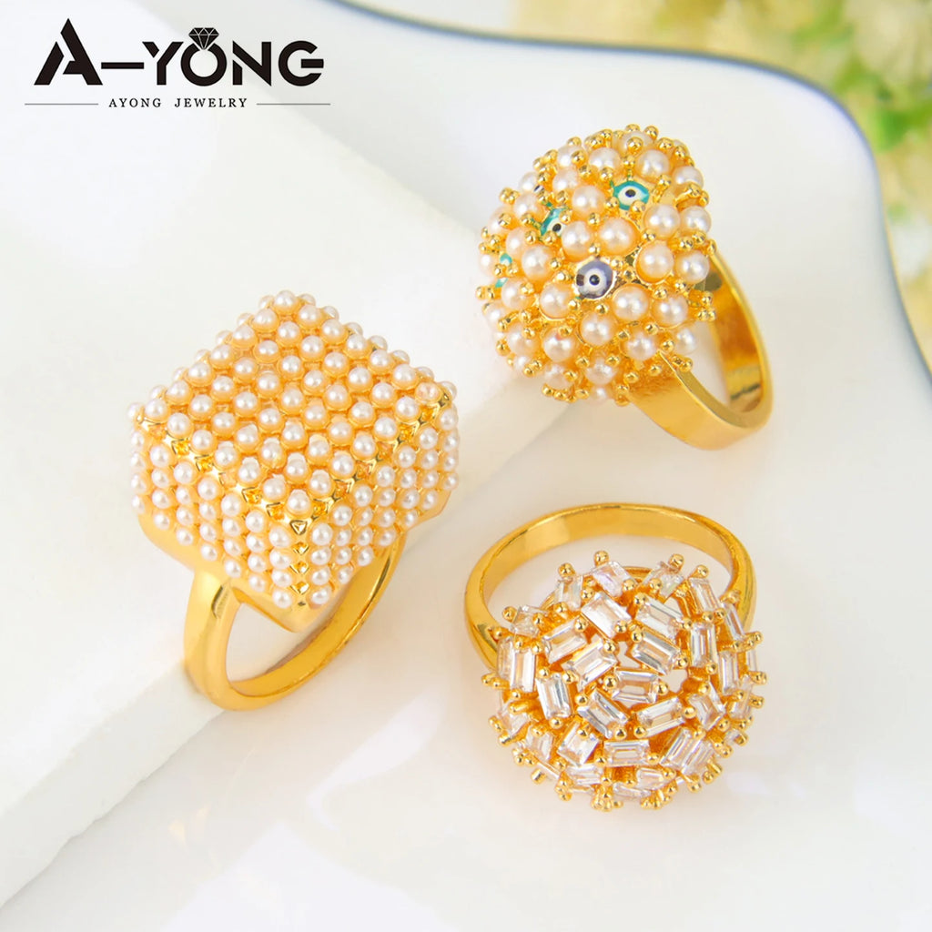 Bague de mariage perles plaquée or 21k – Style bohème