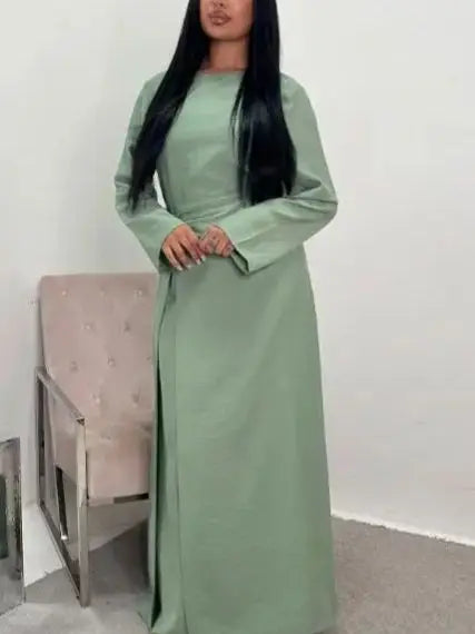 Abaya Femme Unie à Cordon – Robe Longue Modest Ramadan