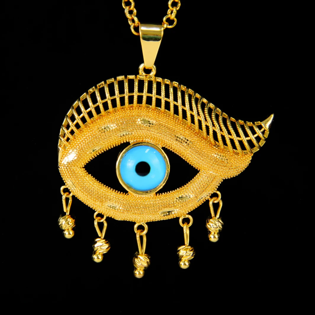 Collier pendentif œil turc porte-bonheur – Plaqué or 21k