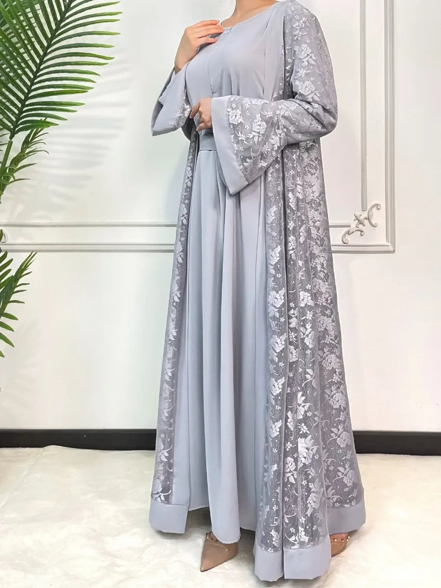Ensemble 2 pièces abaya dentelle – Ramadan & Aïd