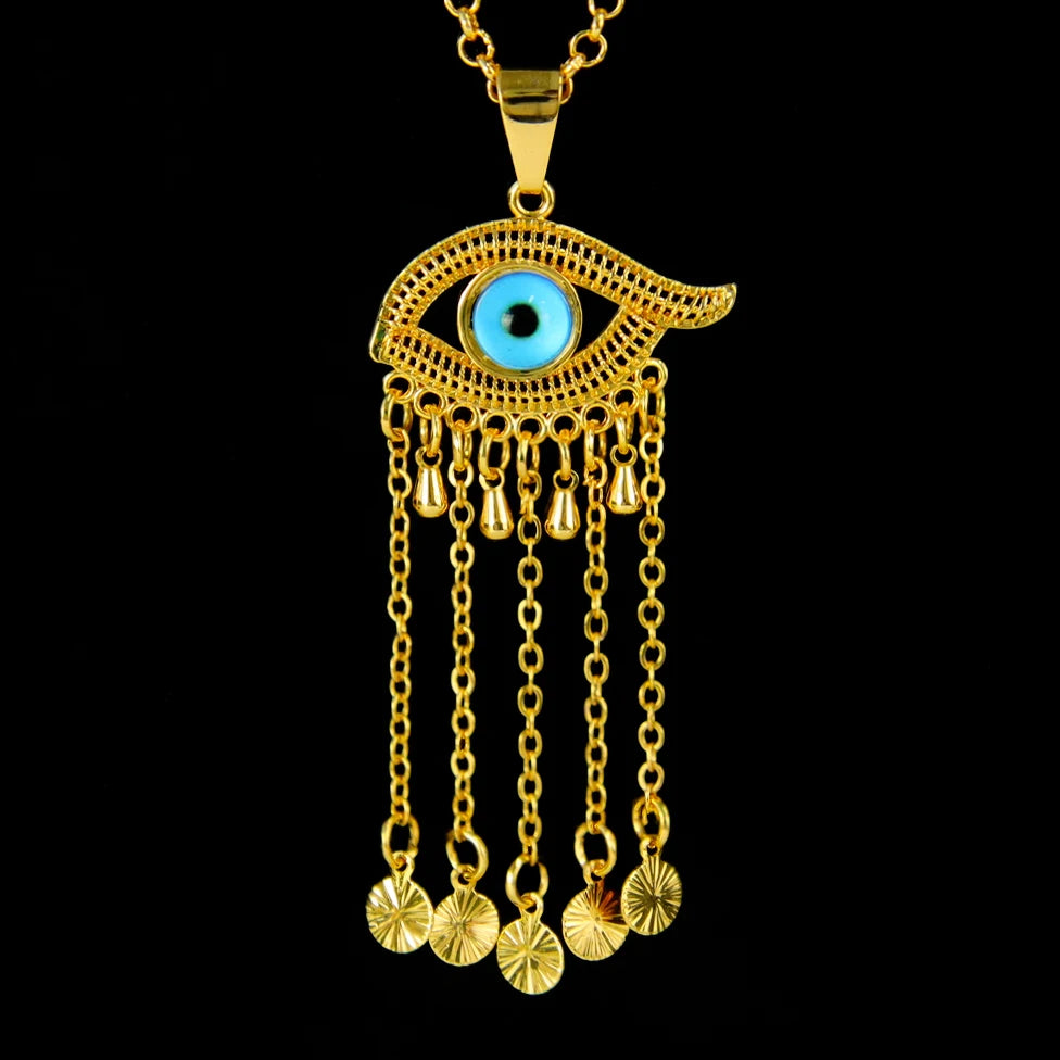 Collier pendentif œil turc porte-bonheur – Plaqué or 21k