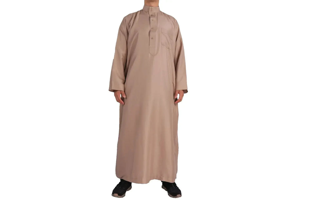 Qamis Homme Uni – Kaftan Jubba Islamique avec Bonnet