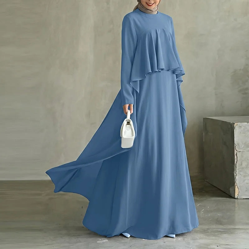 Abaya Femme Élégante Manches Longues – Robe Kaftan à Volants