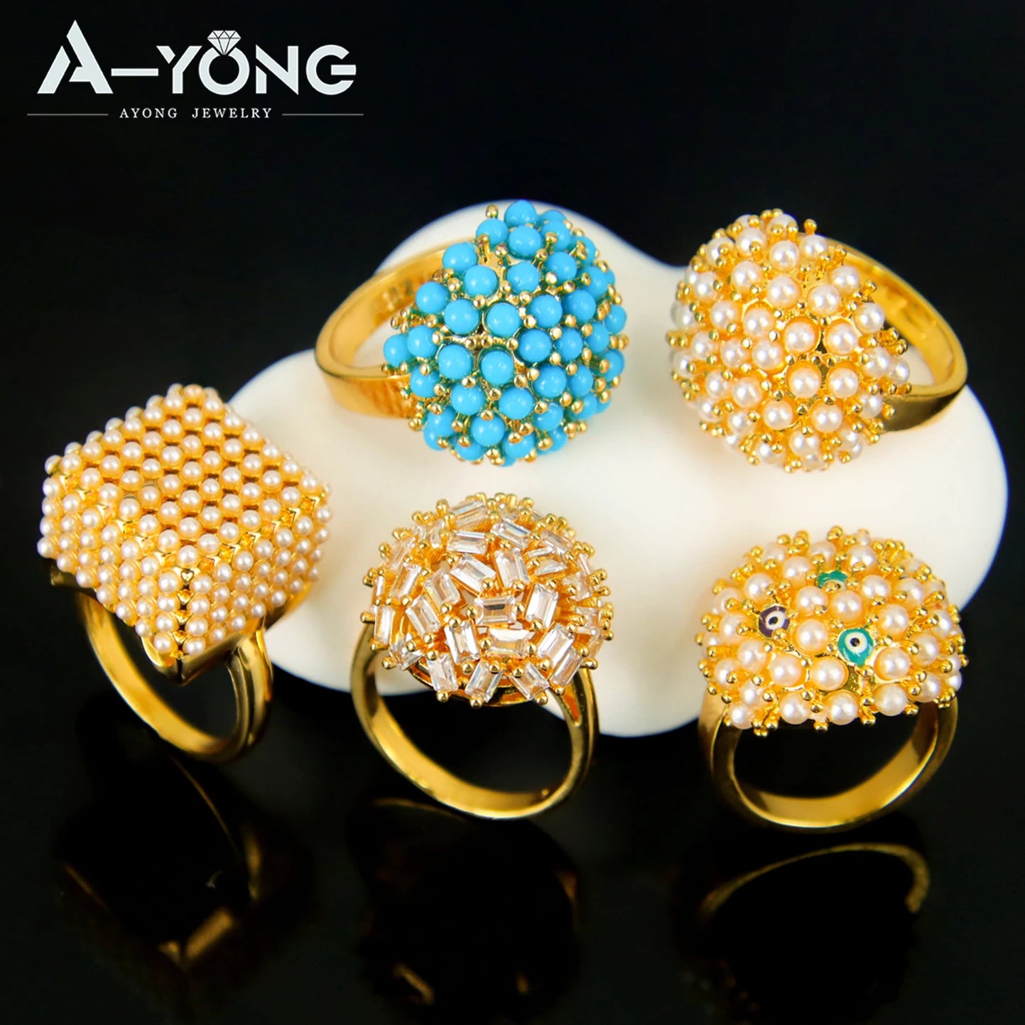Bague de mariage perles plaquée or 21k – Style bohème