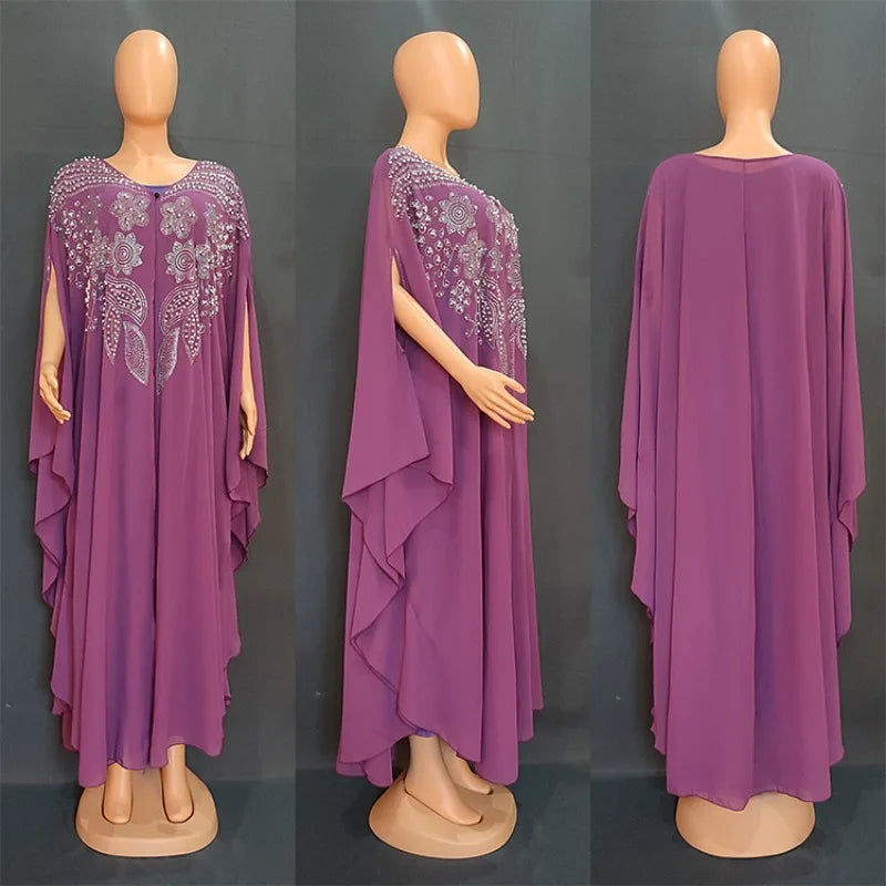 Ensemble 2 Pièces Abaya Femme Perlée Manches Chauve-Souris