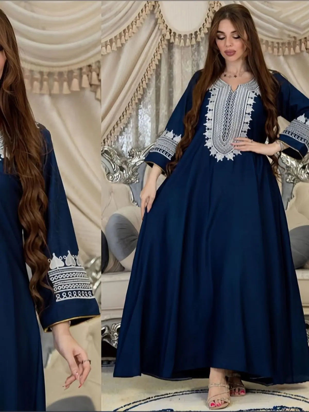 Abaya Femme Élégante Dentelle Brodée – Kaftan Marocain Soirée