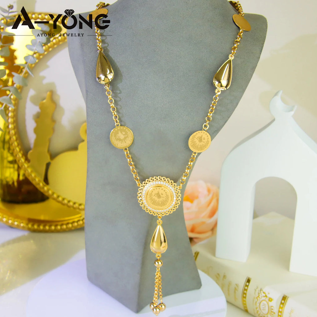 Long collier à breloques plaqué or 21k – Style Dubai