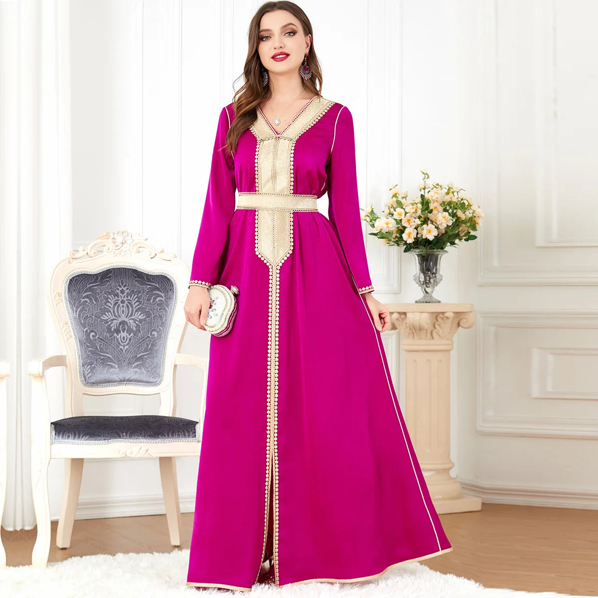 Abaya Femme Élégante Dentelle Brodée – Kaftan Marocain Soirée