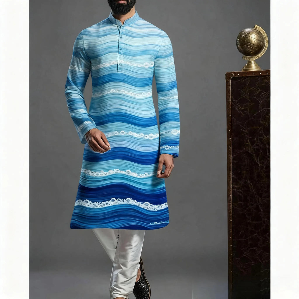 Jubba Thobe Homme Imprimé – Robe Longue Islamique Style Kimono