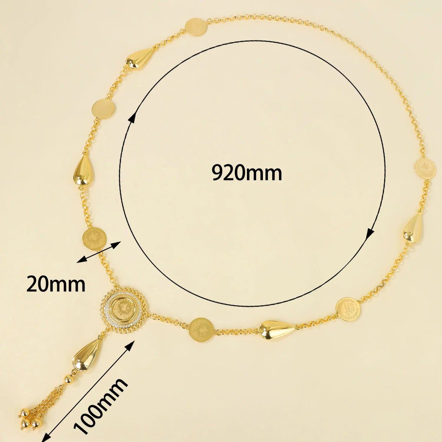 Long collier à breloques plaqué or 21k – Style Dubai