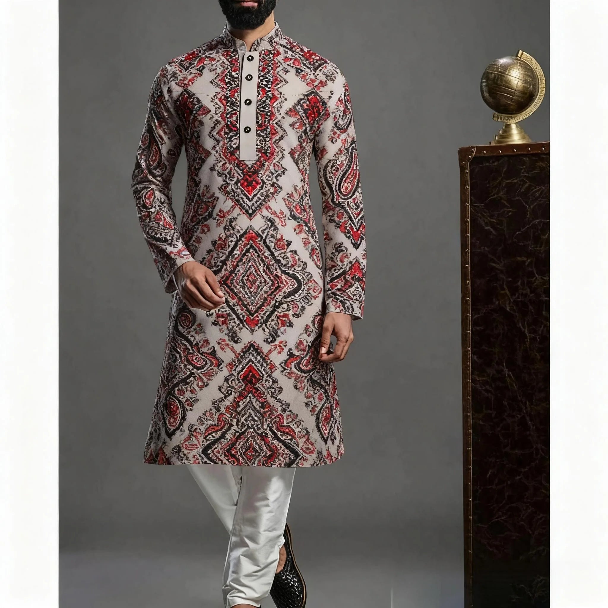 Jubba Thobe Homme Imprimé – Robe Longue Islamique Style Kimono