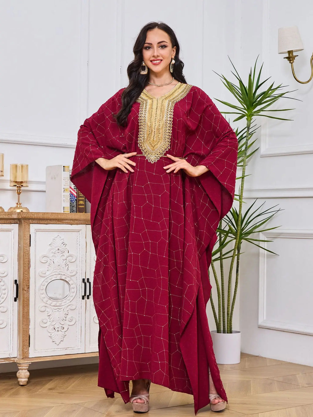 Abaya Femme Élégante Dentelle Brodée – Kaftan Marocain Soirée