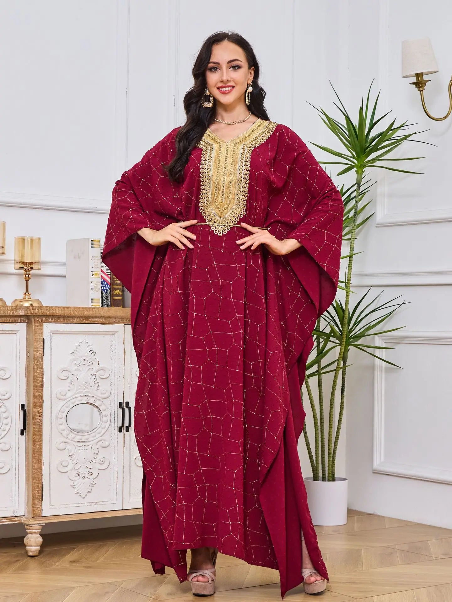 Abaya Femme Élégante Dentelle Brodée – Kaftan Marocain Soirée