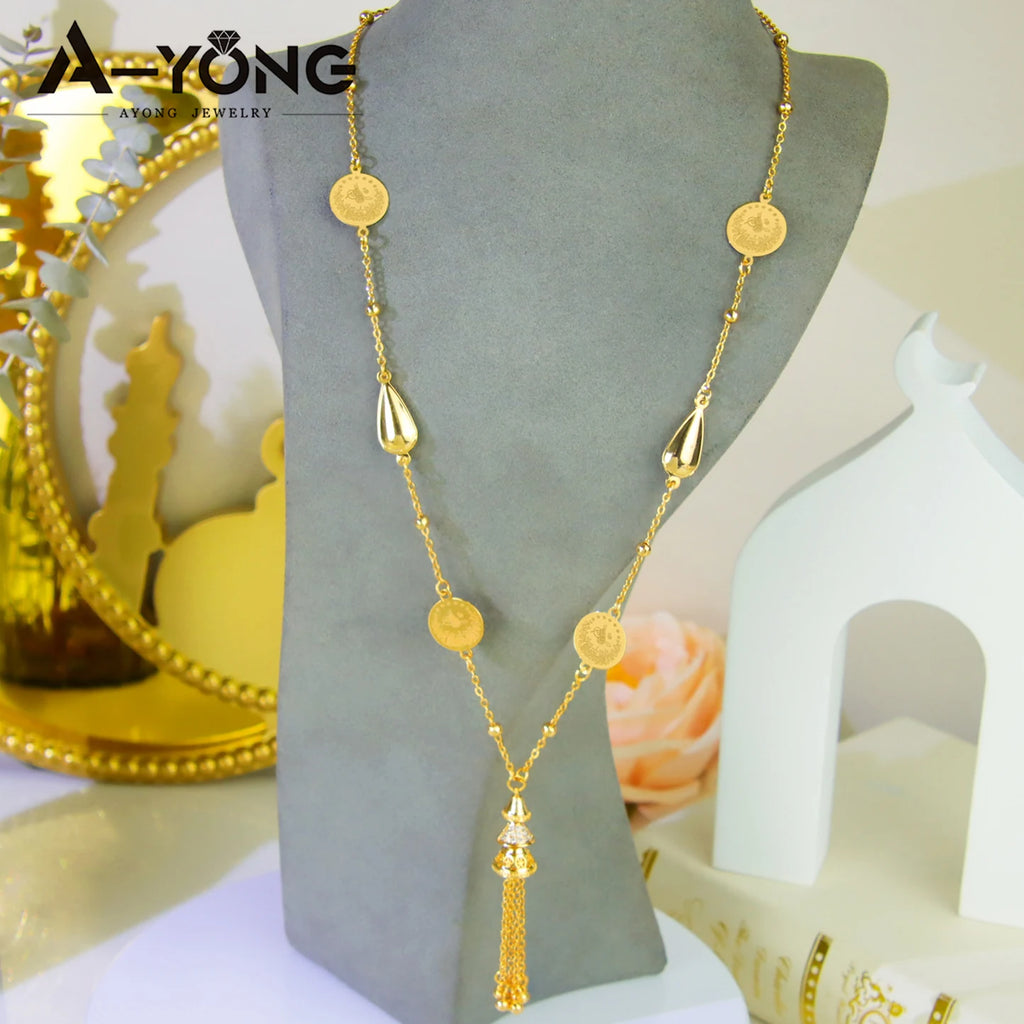 Long collier à breloques plaqué or 21k – Style Dubai