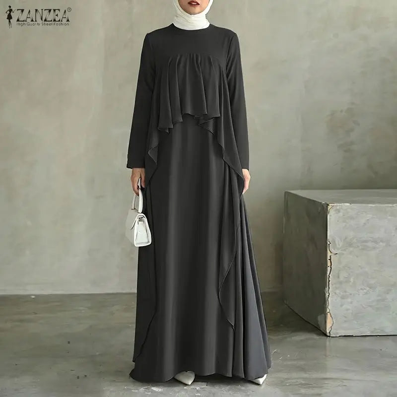 Abaya Femme Élégante Manches Longues – Robe Kaftan à Volants