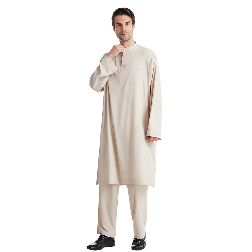 Ensemble Thobe Pantalon Homme – Tenue Islamique Ramadan 2 Pièces