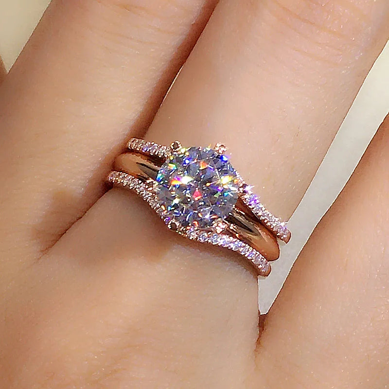 Bague solitaire 6 griffes zirconium – Or rose