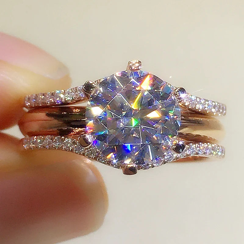 Bague solitaire 6 griffes zirconium – Or rose