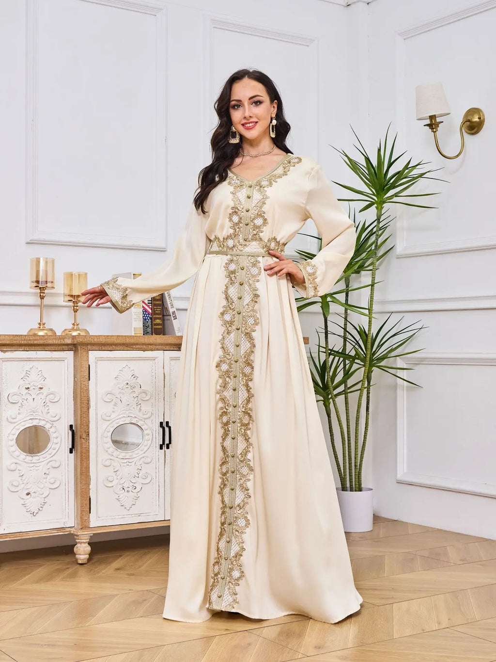 Abaya Femme Élégante Dentelle Brodée – Kaftan Marocain Soirée