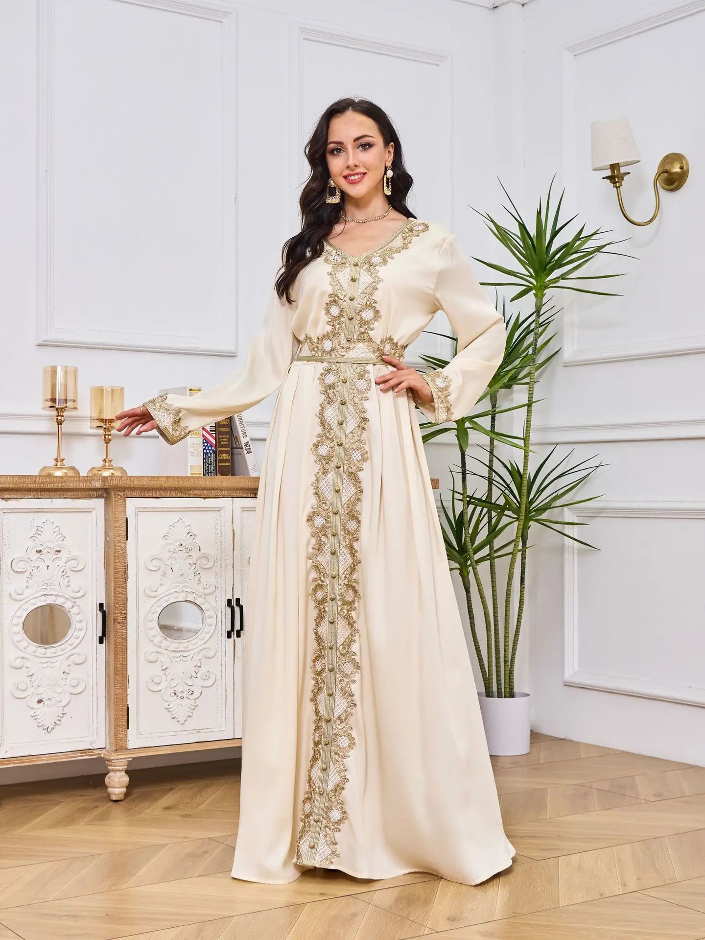 Abaya Femme Élégante Dentelle Brodée – Kaftan Marocain Soirée