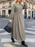 Robe longue manches longues ceinturée – Grande taille