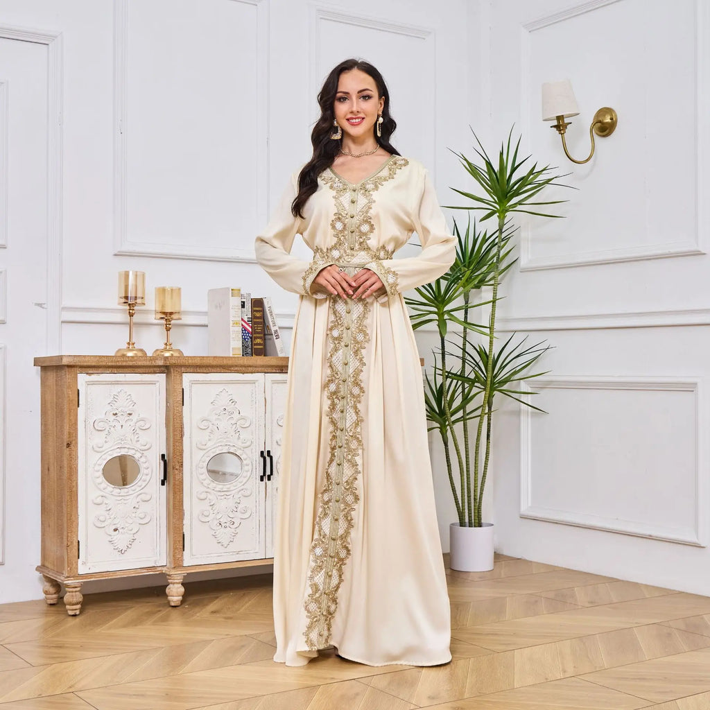 Abaya Femme Élégante Dentelle Brodée – Kaftan Marocain Soirée
