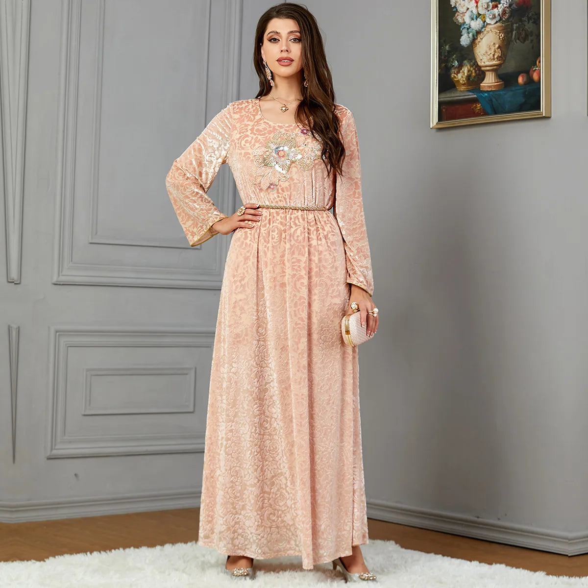 Abaya Femme Élégante Dentelle Brodée – Kaftan Marocain Soirée