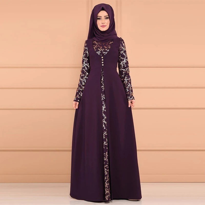Abaya Femme Imprimée – Robe Longue Musulmane Maroc Ramadan